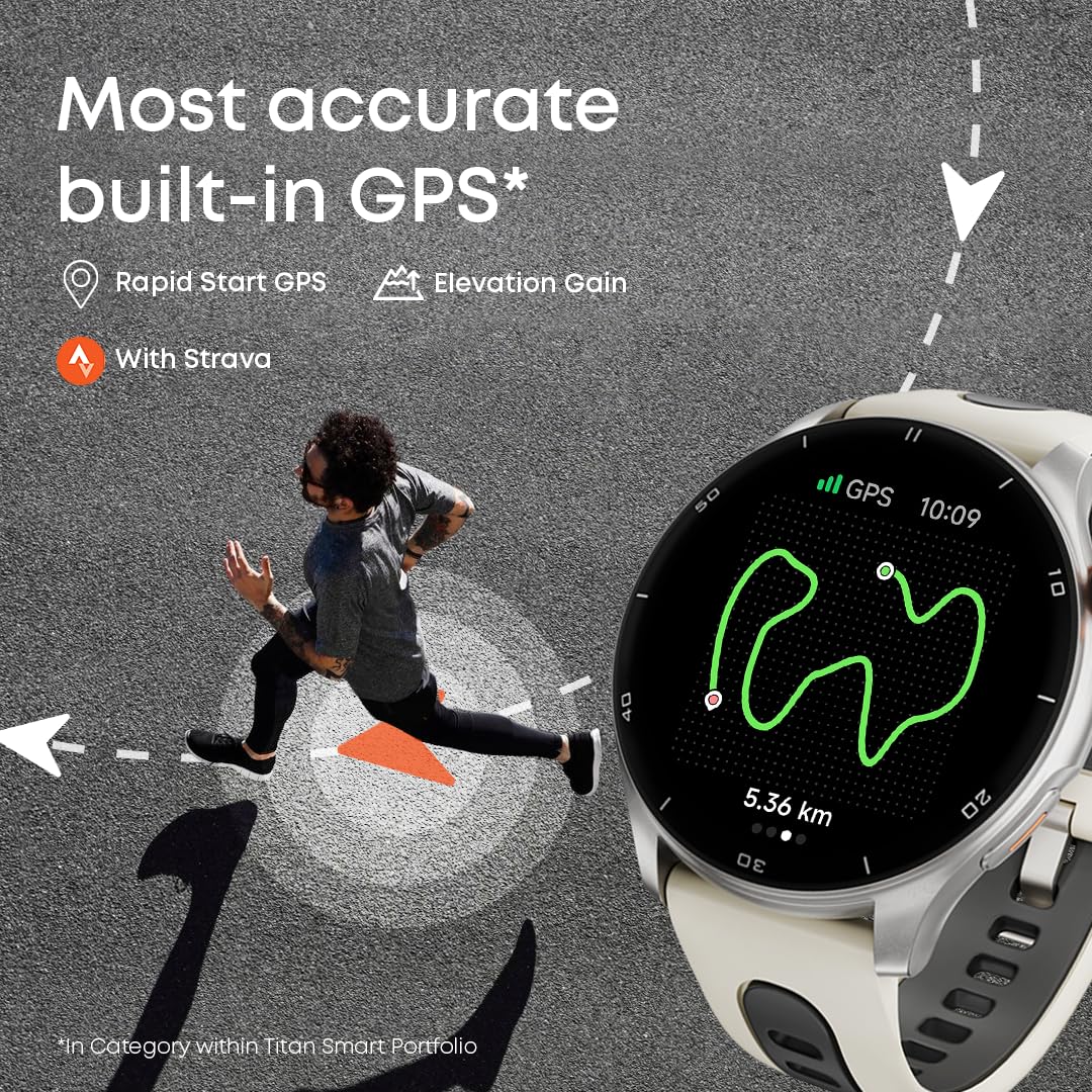 Titan Celestor 1.43" AMOLED Smart Watch with Built-in GPS, Advanced Health Intelligence, AI Voice Assistant, Aluminium Case, 100+ Sports Modes, Water Resistance – Smartwatch for Men & Women (Beige)