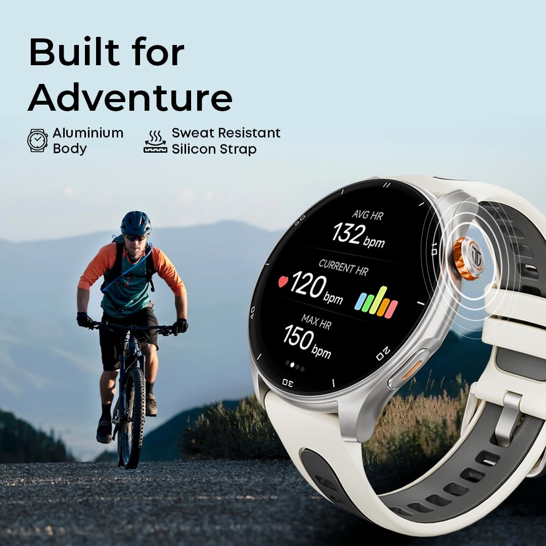 Titan Celestor 1.43" AMOLED Smart Watch with Built-in GPS, Advanced Health Intelligence, AI Voice Assistant, Aluminium Case, 100+ Sports Modes, Water Resistance – Smartwatch for Men & Women (Beige)