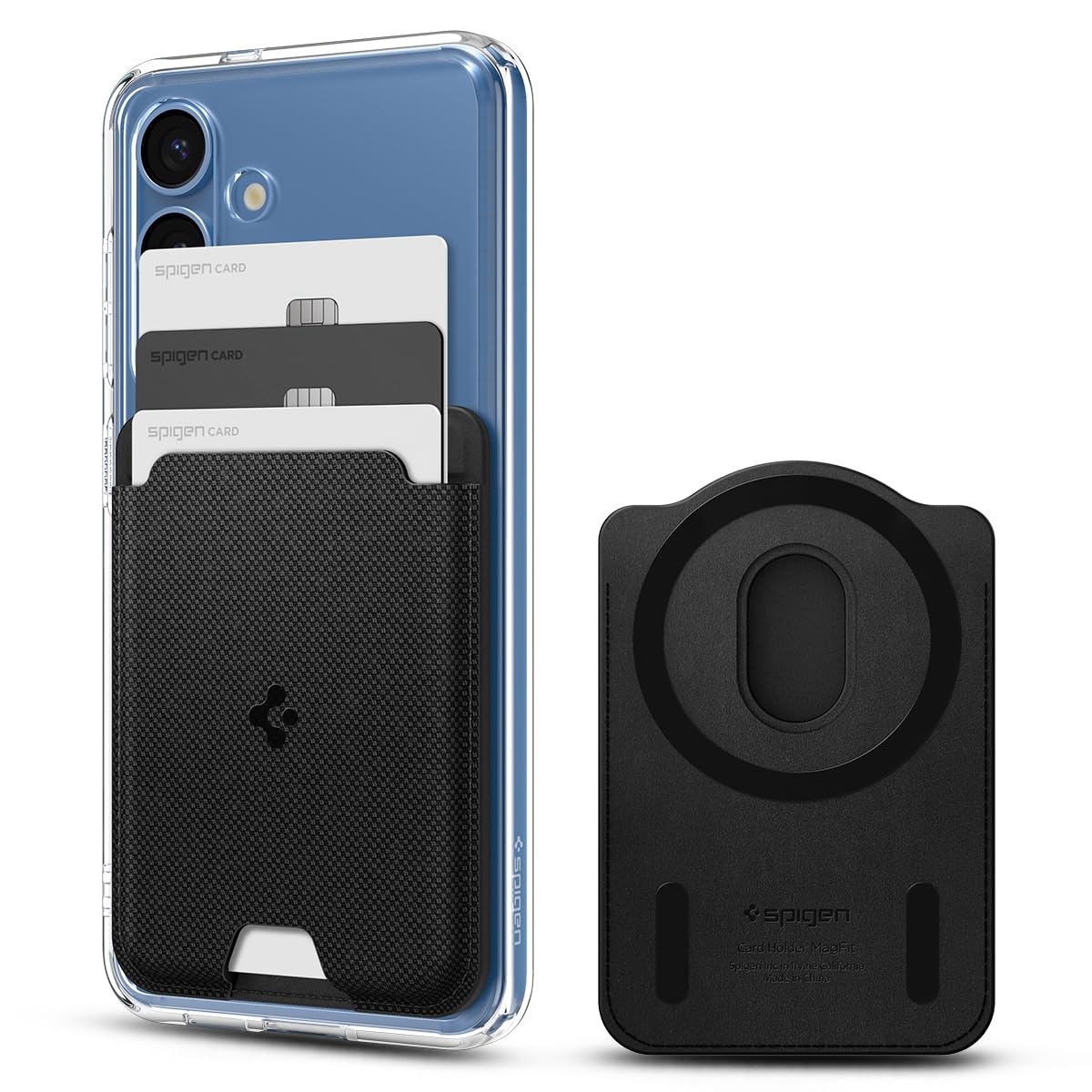 Magnetic Wallet Card Holder (MagFit) Designed for Galaxy S25 Series Magnetic Case Only and iPhone 16/15/14/13/12 Models, Holds up to 3 Cards - Fabric Black (card cover)