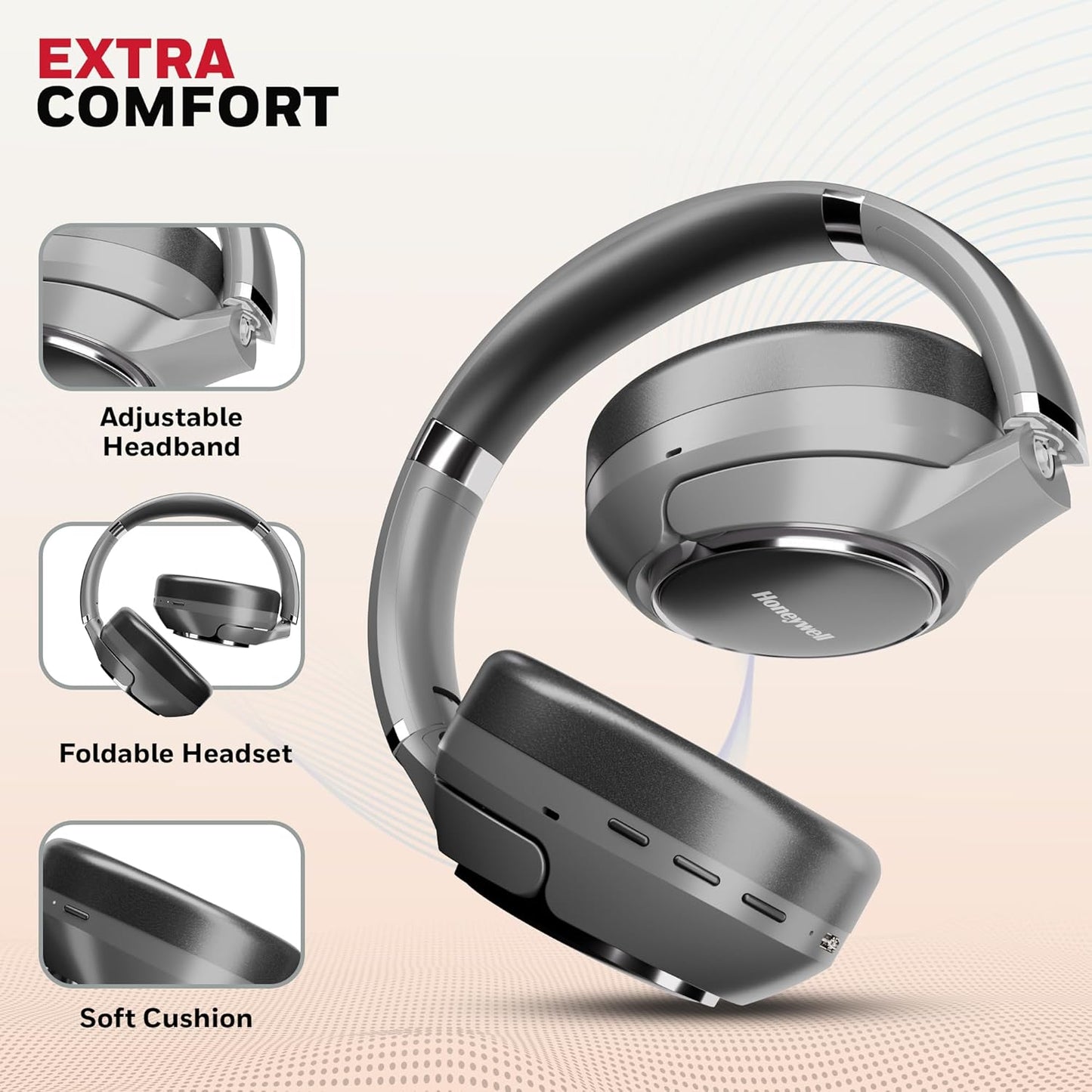 New Launch Trueno U20 Bluetooth v5.4 Over-Ear Headphones with Mic, Hybrid ANC, Spatial Audio &Head Tracking, 70H Playback, High-Res Sound, Dual Pairing, 40ms Low Latency, Quad Cable-Silver