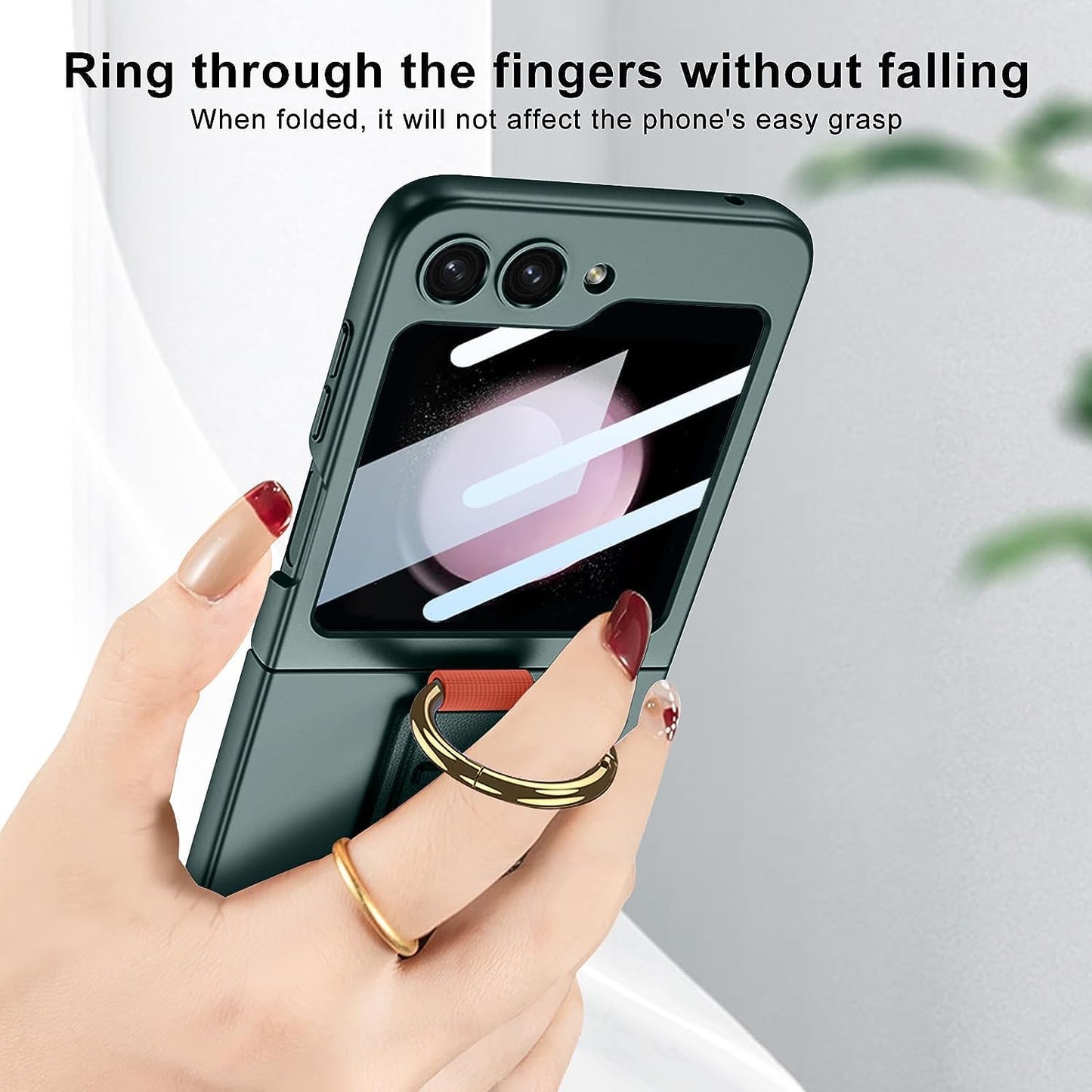Shockproof Band Protective Back Cover for Flip6 / Z Flip 6 | Wrist Strap Ring Kickstand Inbuilt Screen Tempered Glass Case