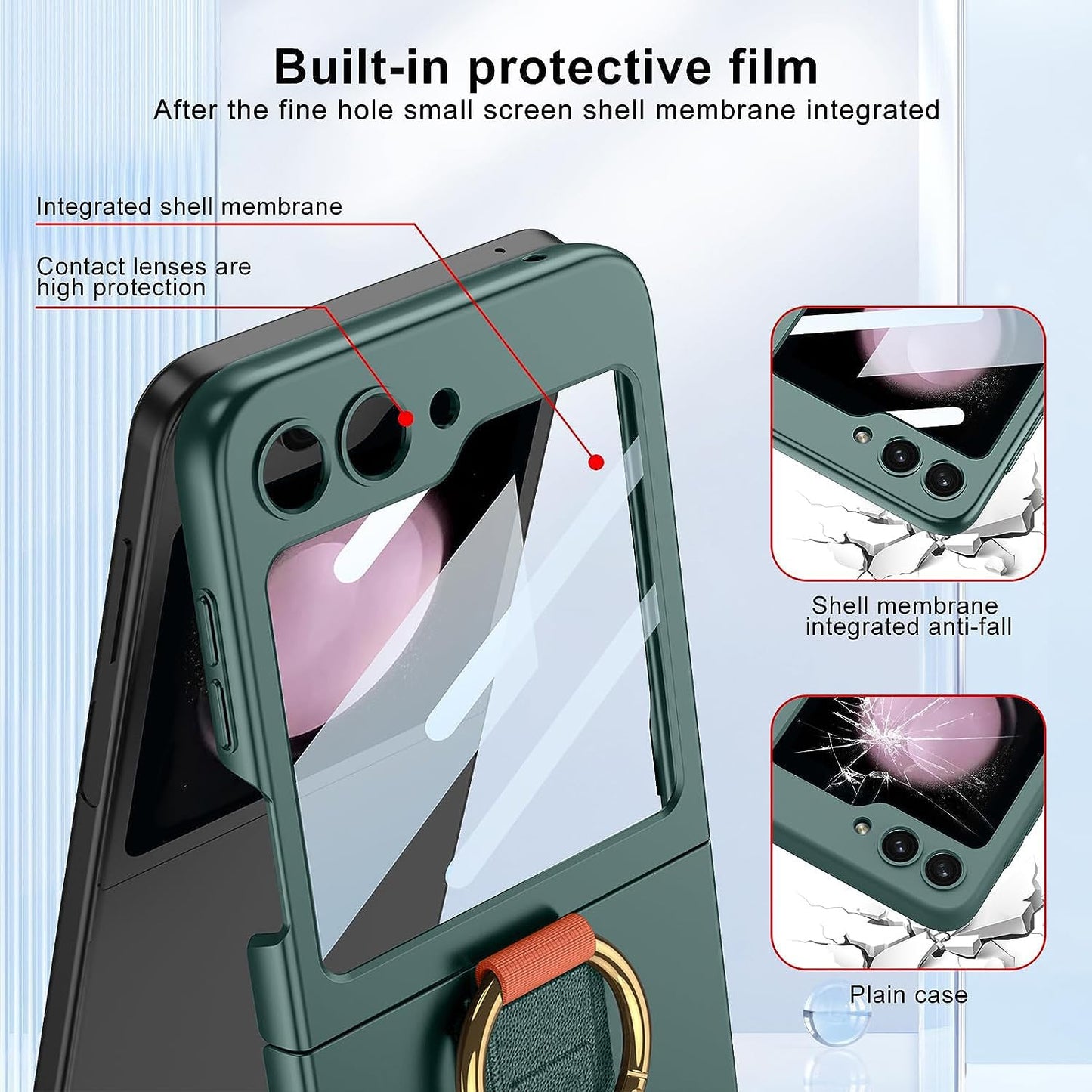 Shockproof Band Protective Back Cover for Flip6 / Z Flip 6 | Wrist Strap Ring Kickstand Inbuilt Screen Tempered Glass Case