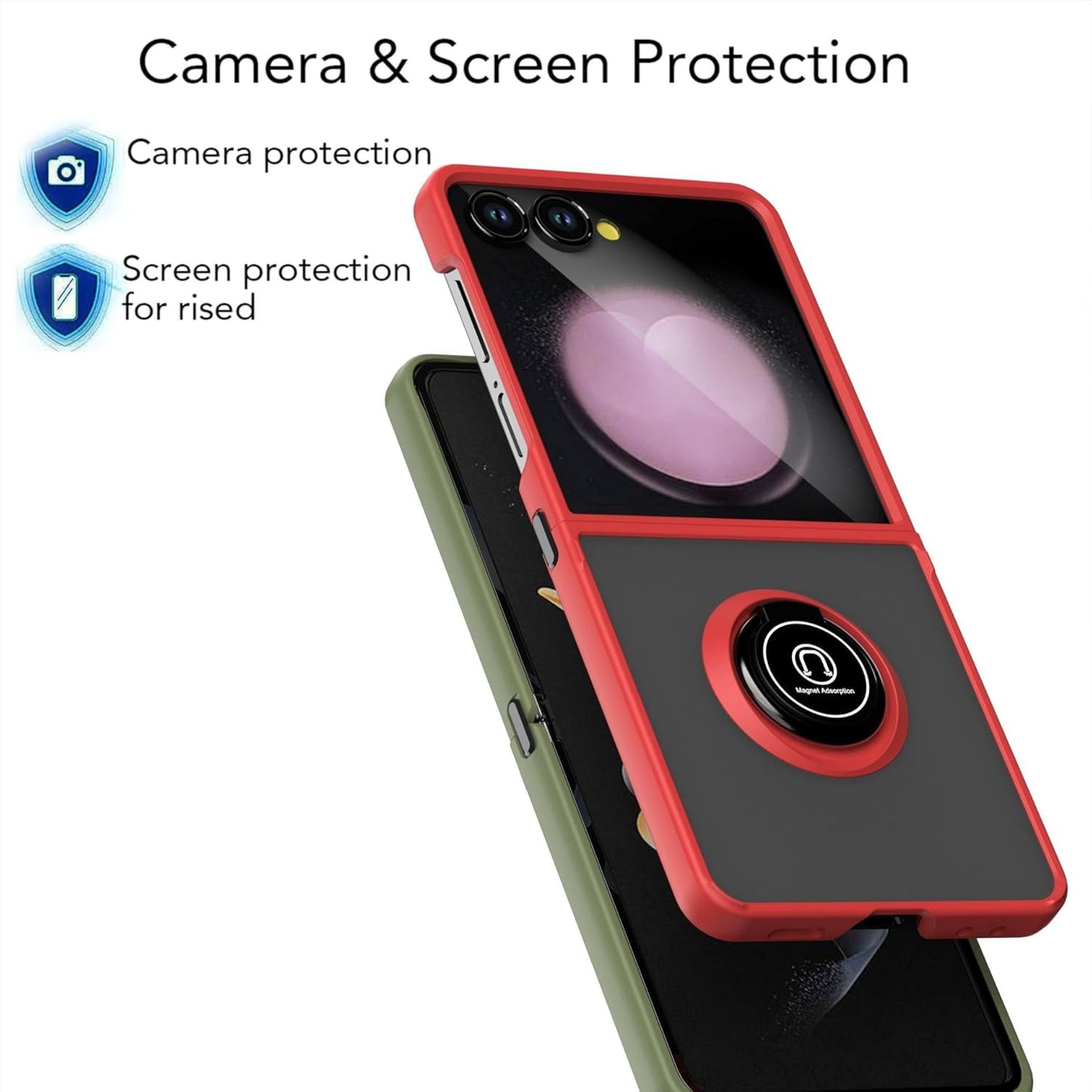 Magnetic Ring Holder Kickstand Armor Cover for Samsung Galaxy Z Flip 7 / Z Flip7 5G, Anti Scratch Smoke Case with Soft TPU Frame Bumper (Green)