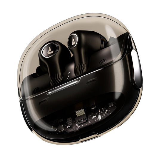 boAt Nirvana Crystl (2025 Launch), Transparent Case,Spatial Audio, ANC(~32dB), 100Hrs Battery,4Mics ENx,App Support, Bluetooth Earbuds, TWS Ear Buds Wireless Earphones with mic (Quantum Black)