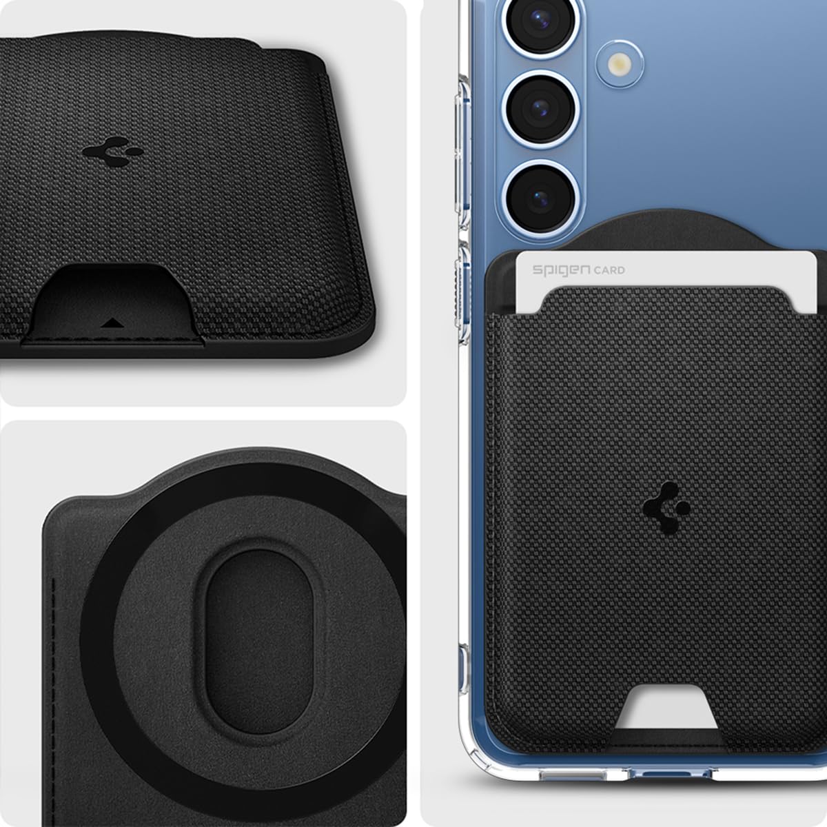 Magnetic Wallet Card Holder (MagFit) Designed for Galaxy S25 Series Magnetic Case Only and iPhone 16/15/14/13/12 Models, Holds up to 3 Cards - Fabric Black (card cover)
