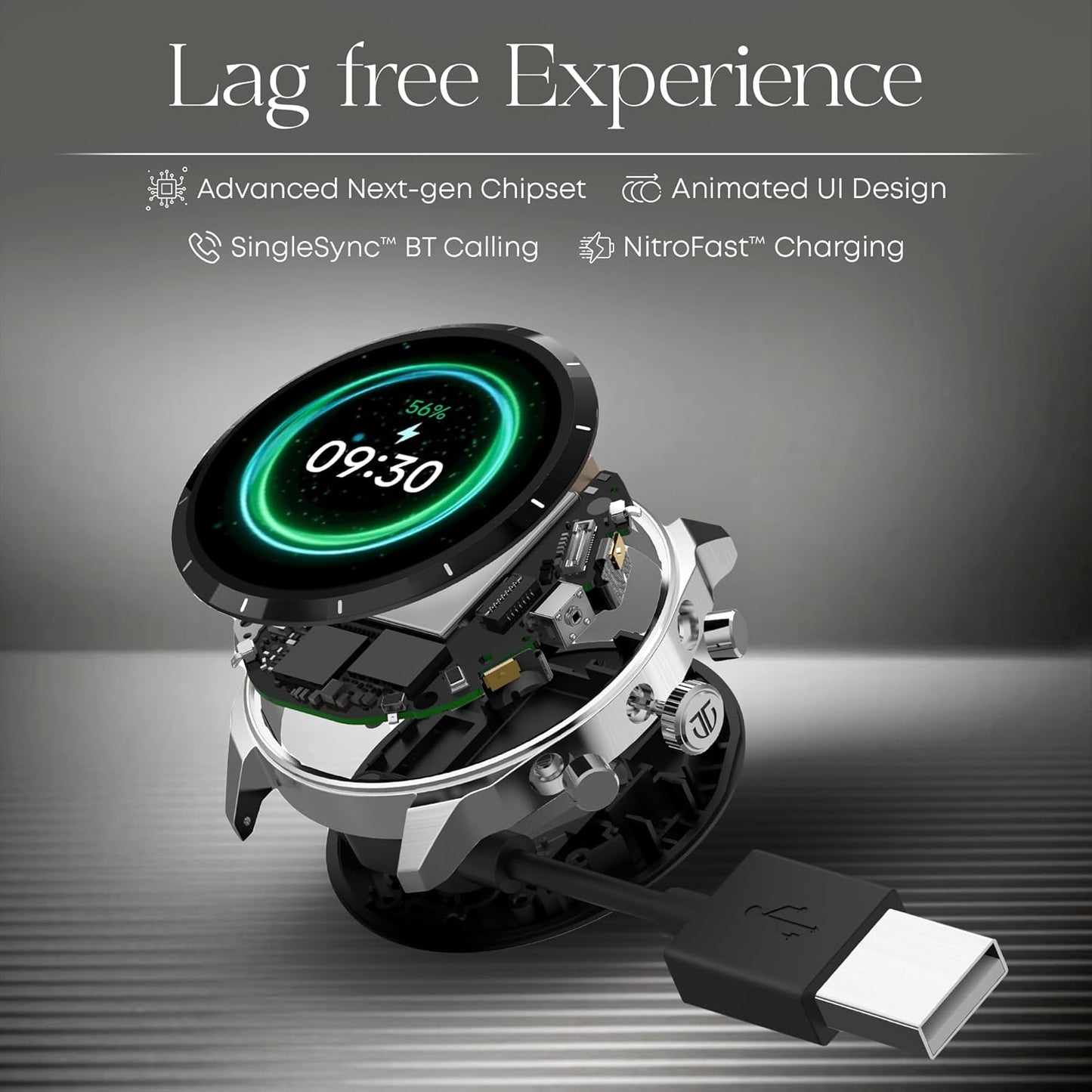 Titan Heritage 1.43" AMOLED Stainless Steel Bracelet Smart Watch for Men, BT Calling, Voice Assistant, Quick Health Measurement, Functional Crown, 3D UI, 60Hz Display, Fast Charging (Blue)