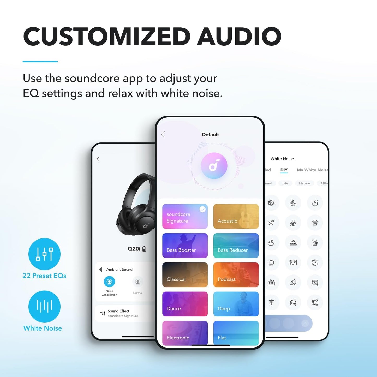 Q20i Wireless Bluetooth Over-Ear Headphones with Hybrid Active Noise Cancelling, 40h Playtime in ANC Mode, Hi-Res Audio, Deep Bass, Personalization via App