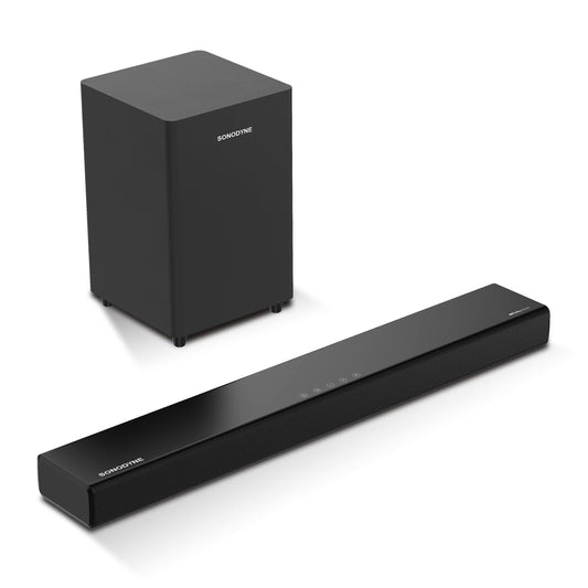 Sonodyne SAMĀ 5000 Dolby Atmos Soundbar for Immersive, Clear, Powerful Sound, 400W, 3.1 Ch, Dolby Atmos & Dolby Digital, Bluetooth, HDMI eARC with 4K Dolby Vision Pass-Through, Optical, Wireless Sub