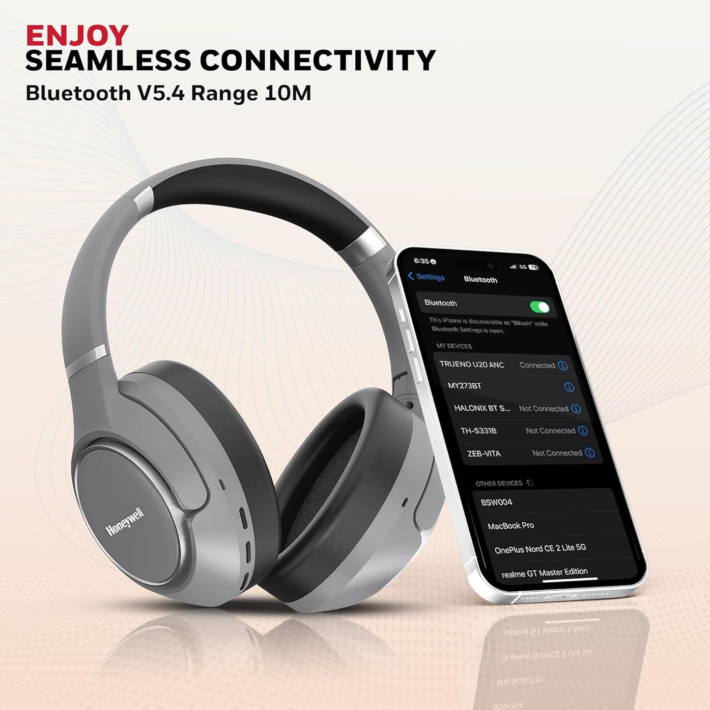 New Launch Trueno U20 Bluetooth v5.4 Over-Ear Headphones with Mic, Hybrid ANC, Spatial Audio &Head Tracking, 70H Playback, High-Res Sound, Dual Pairing, 40ms Low Latency, Quad Cable-Silver