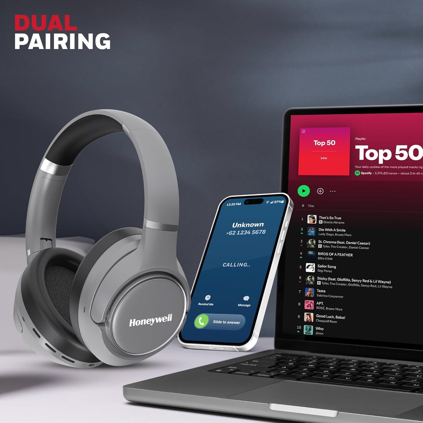 New Launch Trueno U20 Bluetooth v5.4 Over-Ear Headphones with Mic, Hybrid ANC, Spatial Audio &Head Tracking, 70H Playback, High-Res Sound, Dual Pairing, 40ms Low Latency, Quad Cable-Silver