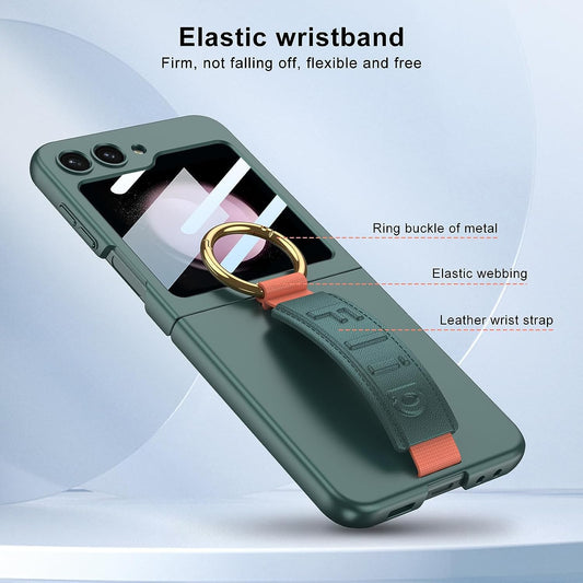 Shockproof Band Protective Back Cover for Flip6 / Z Flip 6 | Wrist Strap Ring Kickstand Inbuilt Screen Tempered Glass Case