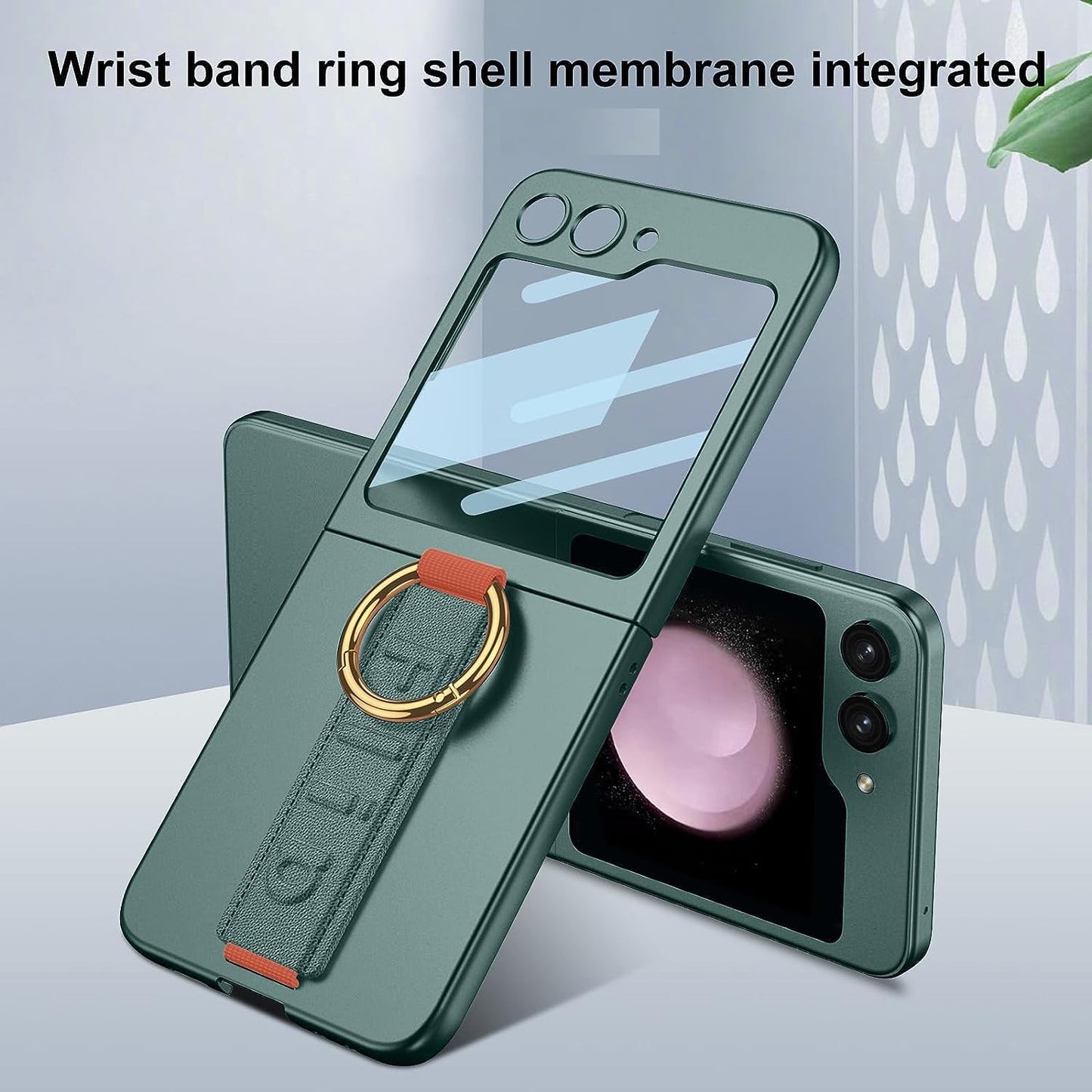 Shockproof Band Protective Back Cover for Flip6 / Z Flip 6 | Wrist Strap Ring Kickstand Inbuilt Screen Tempered Glass Case